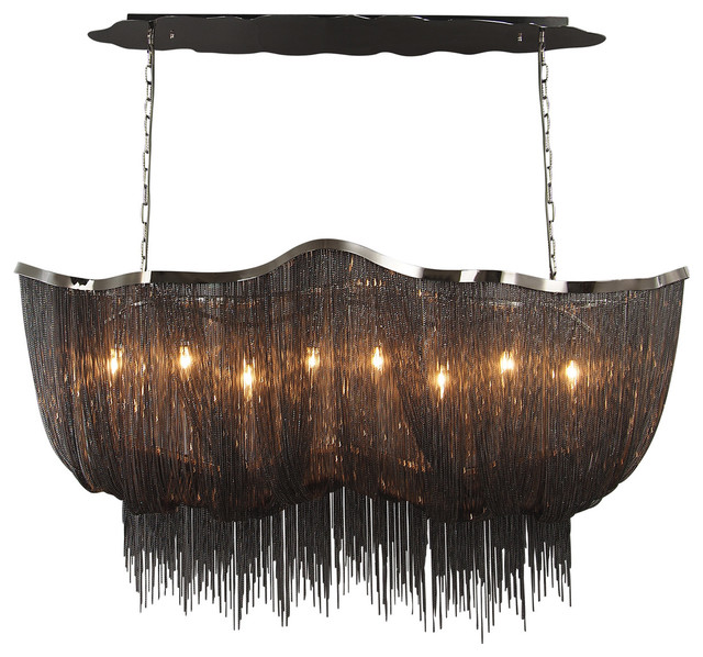 Chrome Steel Chain Linear Hanging Chandelier, Black Chrome Jewelry