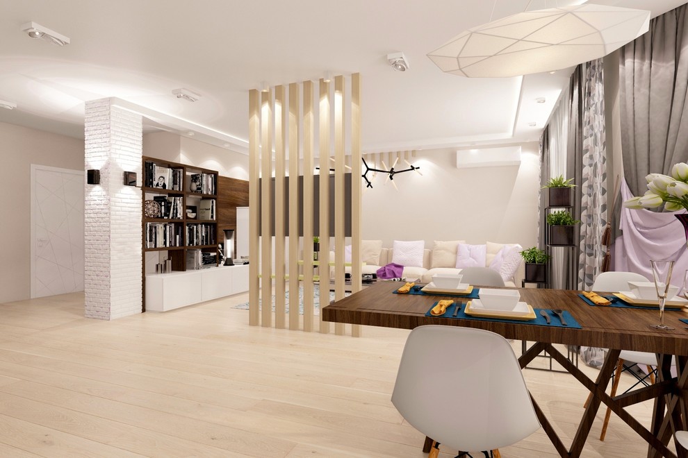 Оформление кухни-гостиной для прекрасной молодой пары.