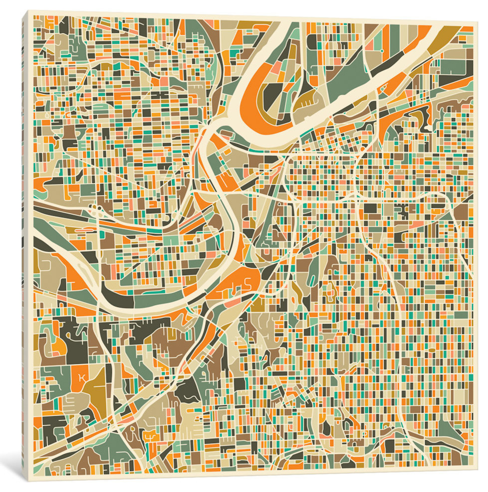 "Abstract City Map of Kansas City" by Jazzberry Blue, 18x18x1.5