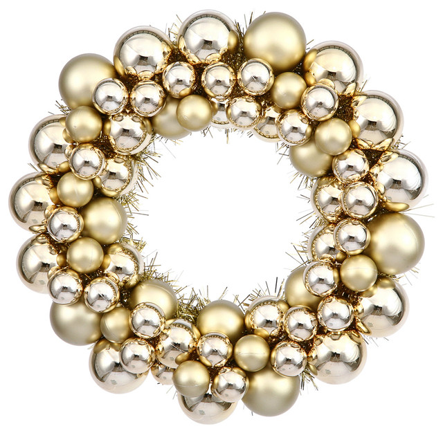 12" Gold Colored Ball Wreath Contemporary Wreaths And Garlands by