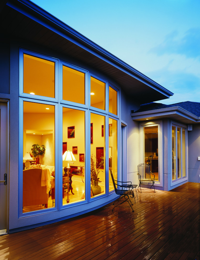 Inspiration for a large transitional backyard deck remodel in San Diego with no cover