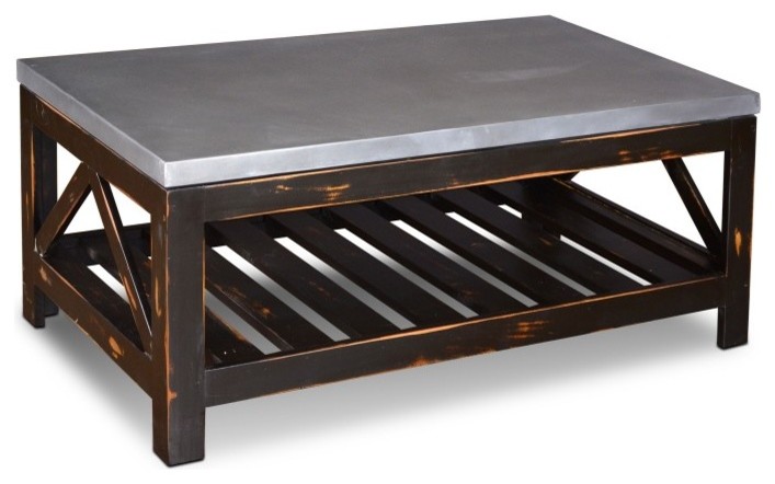Distressed Solid Wood Coffee Table With, Galvanized Steel Coffee Table