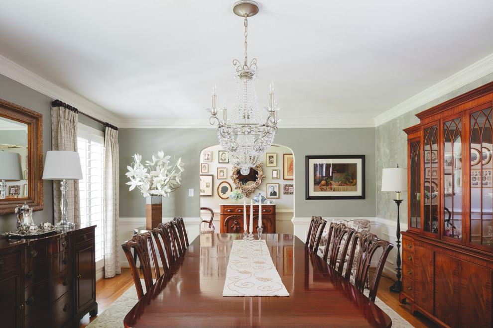 Design ideas for a large traditional dining room in Atlanta with grey walls.