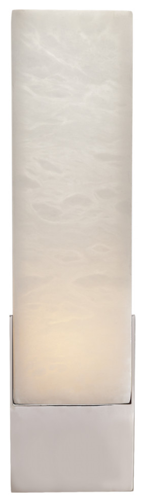 Covet Tall Box Bath Wall Sconce, 1-Light, Polished Nickel, Alabaster Shade, 16"H