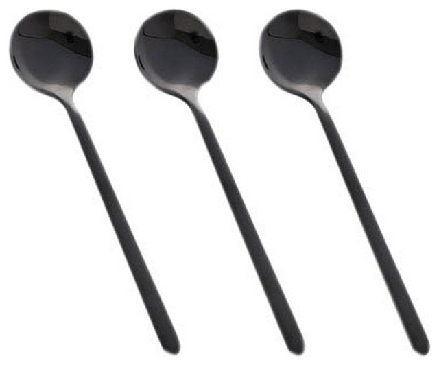 KingbeefLIU Spoons 1Pc Solid Color Stainless Steel Coffee Tea Cream Cocktail Stirring Spoon Cutlery Black