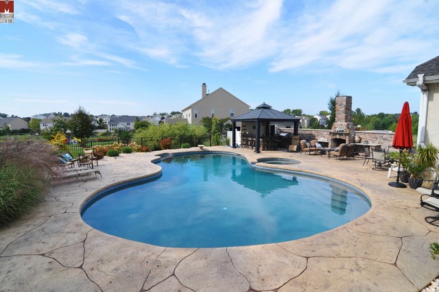 Custom Freeform style salt water inground pool with Spa contemporary-swimming-pool-and-hot-tub
