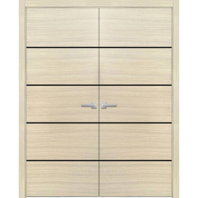 Solid French Double Doors | Planum 0015 Natural Veneer with, 84