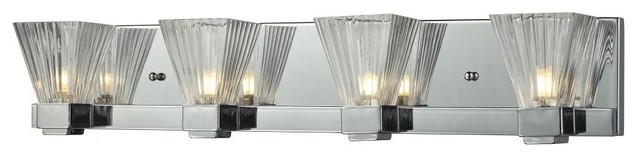 Four Light Chrome Clear Ribbed Glass Vanity
