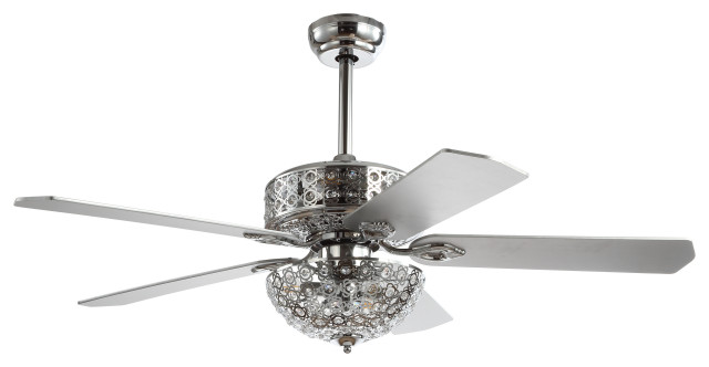 Zara 52" Filigree 6-Light Metal and Wood LED Ceiling Fan, Chrome