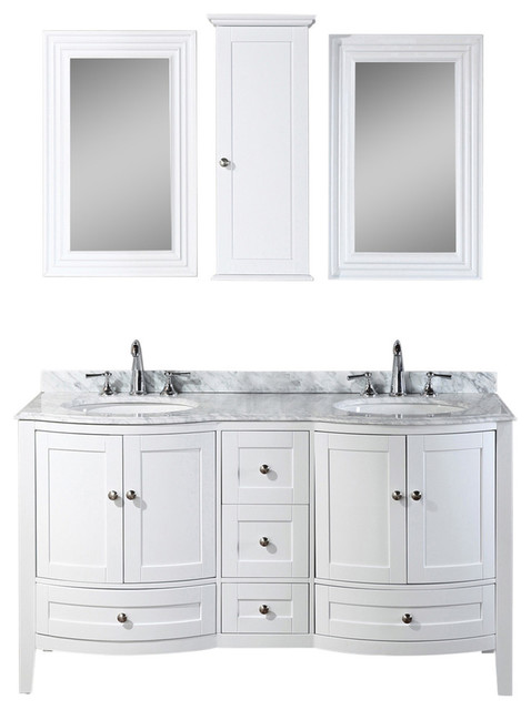 Rome 60 Double Vanity Set With Mirror, Vanity Wall Cabinets For Bathrooms