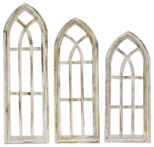 Wooden Antique Style Church WINDOW Frame Primitive Wood Gothic 32 1/2" GREEN 