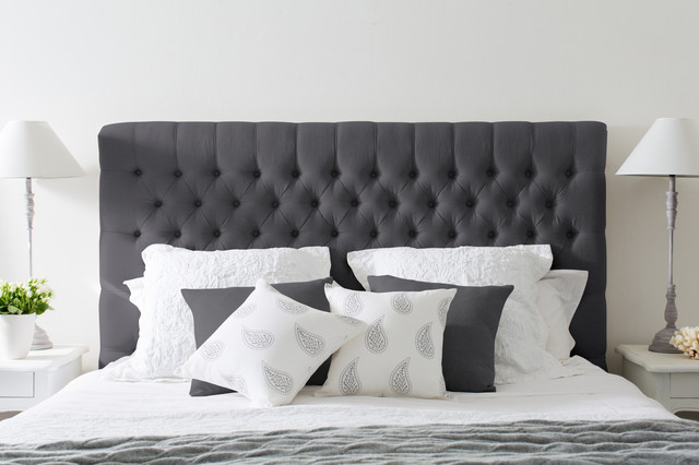 Charcoal Buttoned Linen Bedhead - Traditional - Bedroom - Sydney - by ...