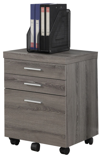 Filing Cabinet 3 Drawer Dark Taupe On Castors Contemporary