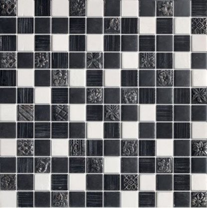 Kettle Black Blend 1x1 Mesh-Mounted Marble & Glass Mosaic Tile, Box of 5 Sheets