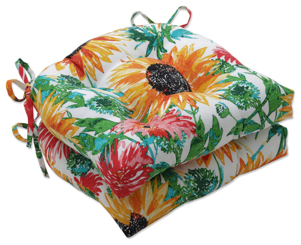 Sunflowers Sunburst Reversible Chair Pad Set of 2 Farmhouse Seat