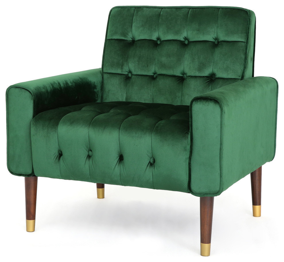 GDF Studio Betsy Modern Button-Tufted Waffle Stitching Velvet Armchair, Emerald