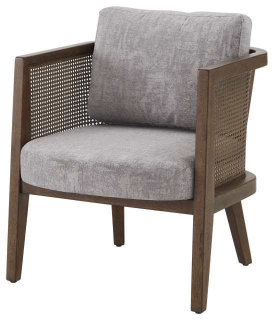 Unique Accent Chair, Cushioned Seat With Mesh Rattan Sides and Curved Back, Gray