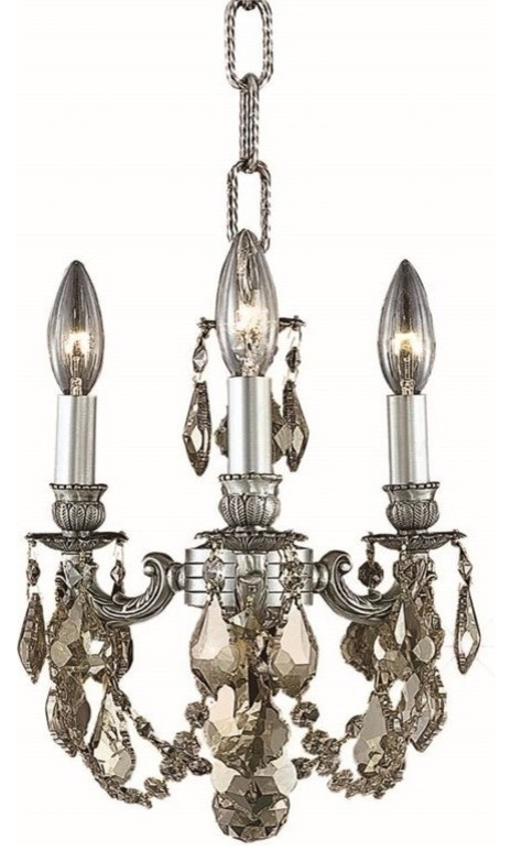 Elegant Lighting 9103D10PW//RC Lillie Collection 3-Light 1 Pewter Chandelier With Clear Royal Cut Crystal