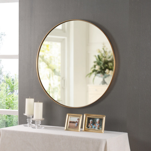 Motini Large Round Wall Mirror Brushed, Large Round Chrome Framed Mirror