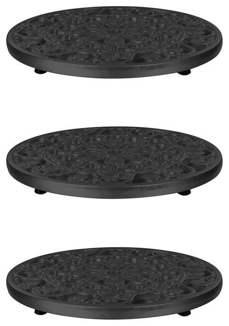 Set Of 3 Decorative Cast Iron Metal Trivets Black