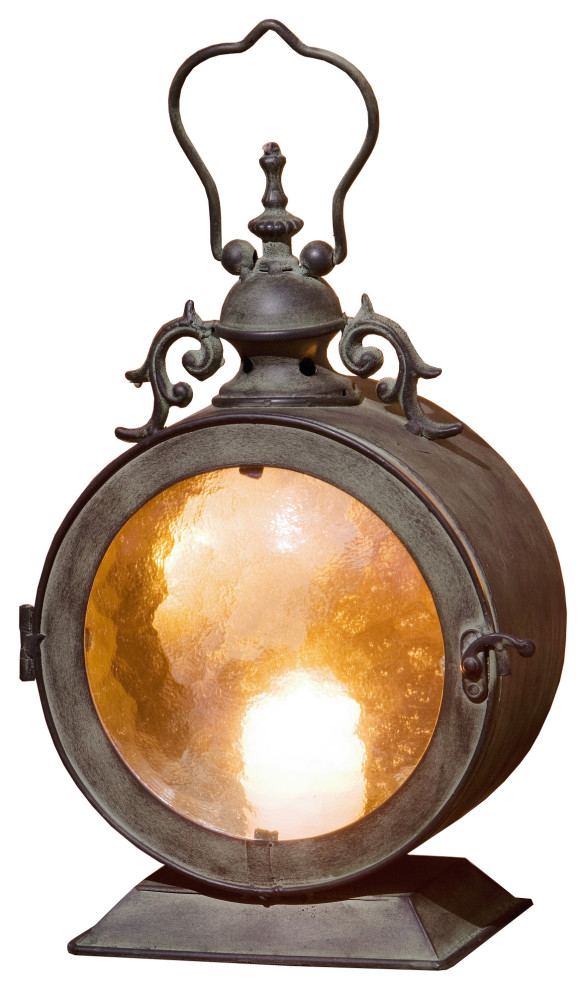 Metal Round Hanging Candle Lantern, Curved Glass Insert - Mediterranean -  Candleholders - by Pier Surplus | Houzz