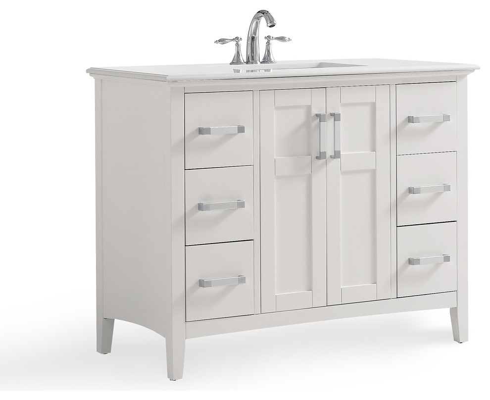 Winston 42 Inch Bath Vanity With Bombay White Engineered Quartz Marble Top Transitional Bathroom Vanities And Sink Consoles By Simpli Home Ltd