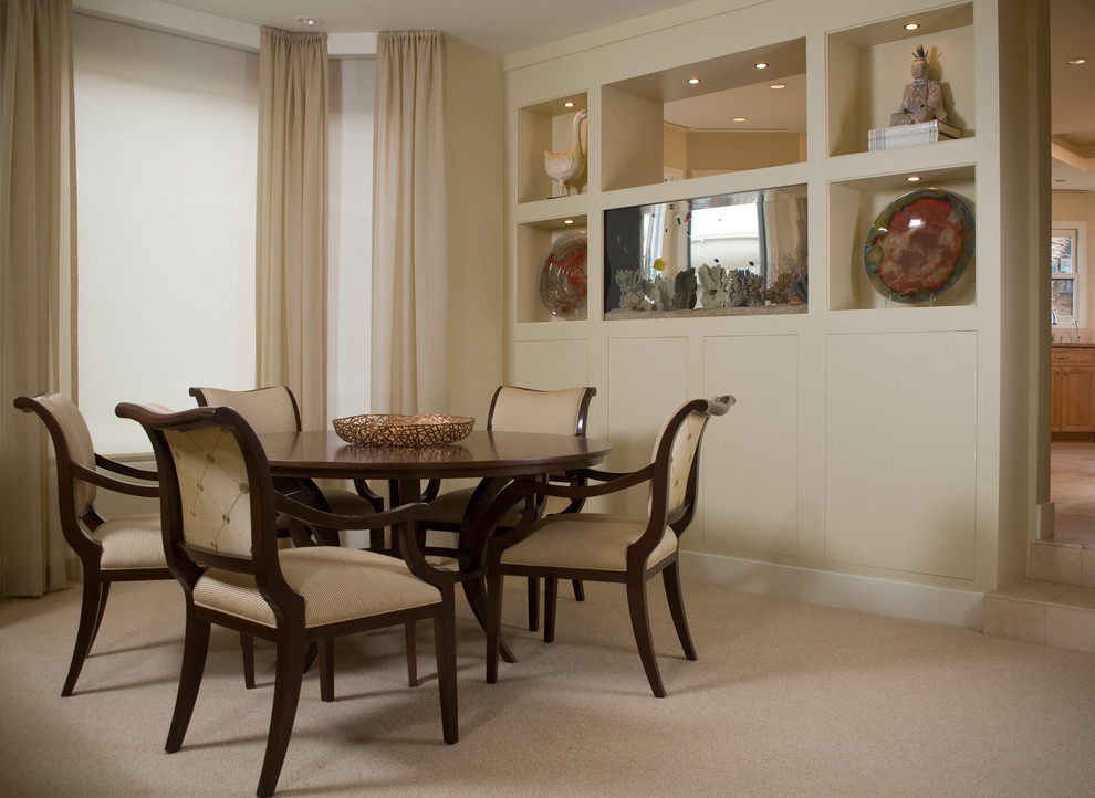 Design ideas for a mid-sized contemporary separate dining room in San Diego with beige walls and carpet.