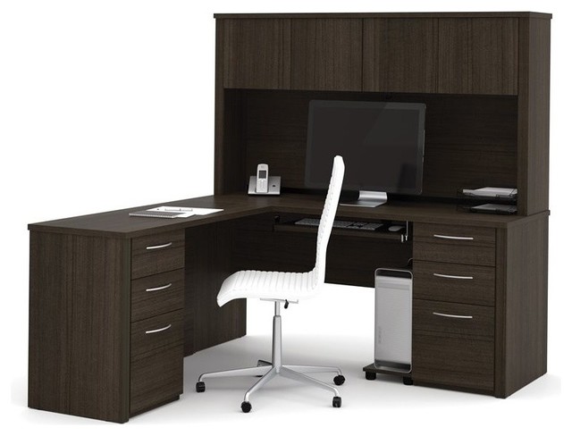 Bestar Embassy 66 L Desk With Hutch Dark Chocolate Transitional Bestar Embassy 66 L Desk With Hutch Dark Chocolate