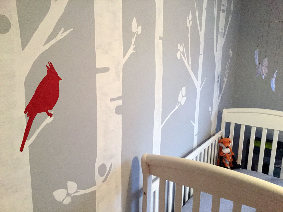 Inspiration for a small transitional gender-neutral nursery in Philadelphia with grey walls.