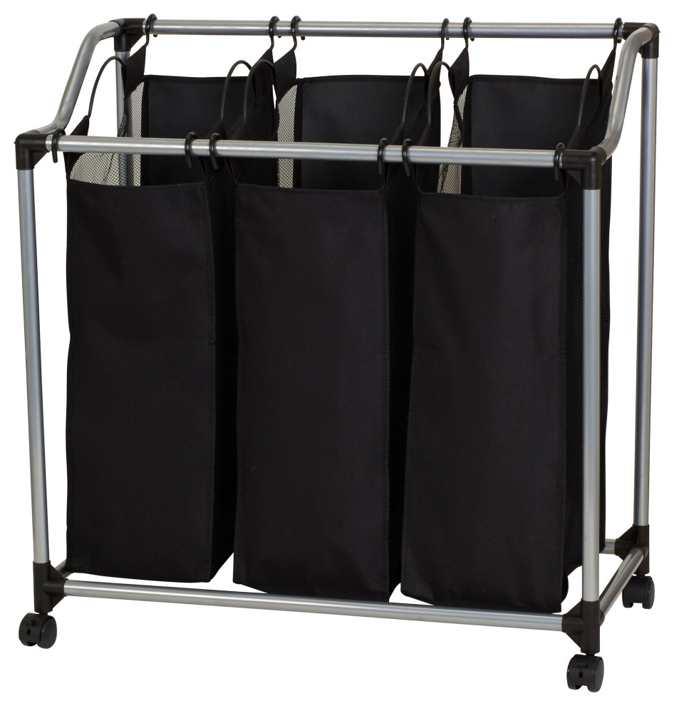 Triple Laundry Sorter With Wheels Contemporary Hampers by