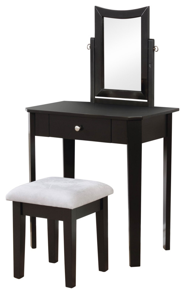 Transitional Vanity Set, Swivel Mirror & Storage Drawer With Metal Knob