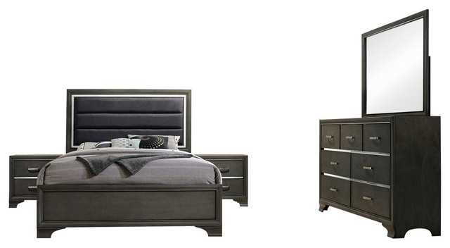 Sonata 5 Piece Bedroom Set King Gray Wood Modern