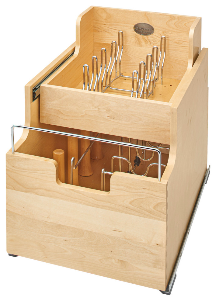 Wood Base Cookware Pull Out Organizer With Soft Close, 14.5