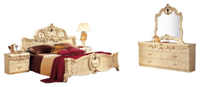 Barocco 5 Piece Bedroom Set Ivory Lacquer King
