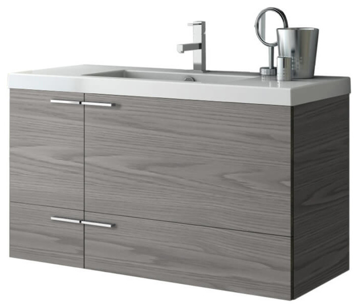 39" Vanity Cabinet With Fitted Sink, Grey Walnut