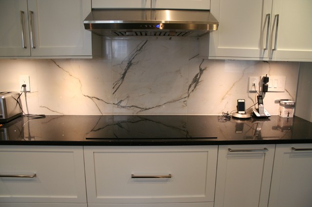 Faux marble backsplash - Transitional - Kitchen - Montreal ...