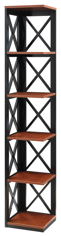Convenience Concepts Oxford Five-Tier Corner Bookcase in Cherry and Black Wood