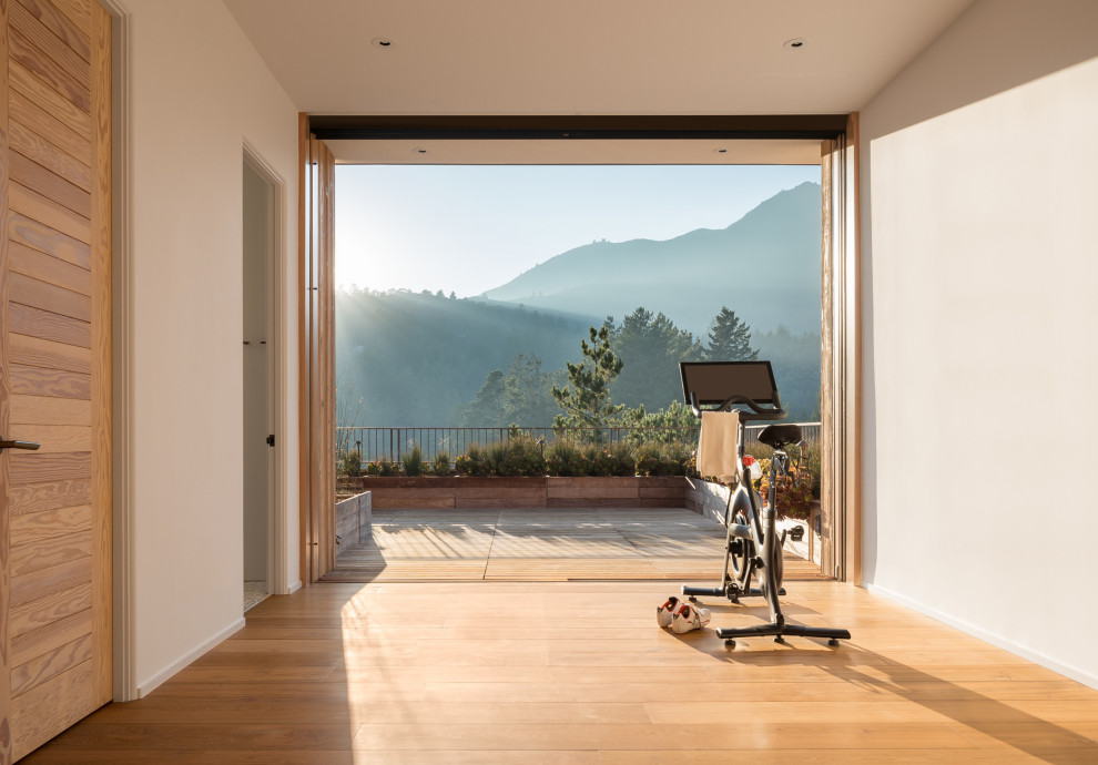 Design ideas for a contemporary home gym in San Francisco.