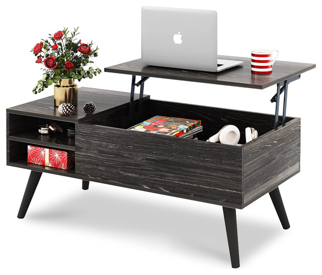 Wood Lift Top Coffee Table with Hidden Compartment and Adjustable Storage shelf