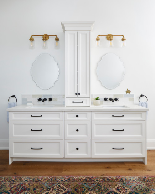 Cozy Harmony: Ceramic Backsplash and White Cabinets