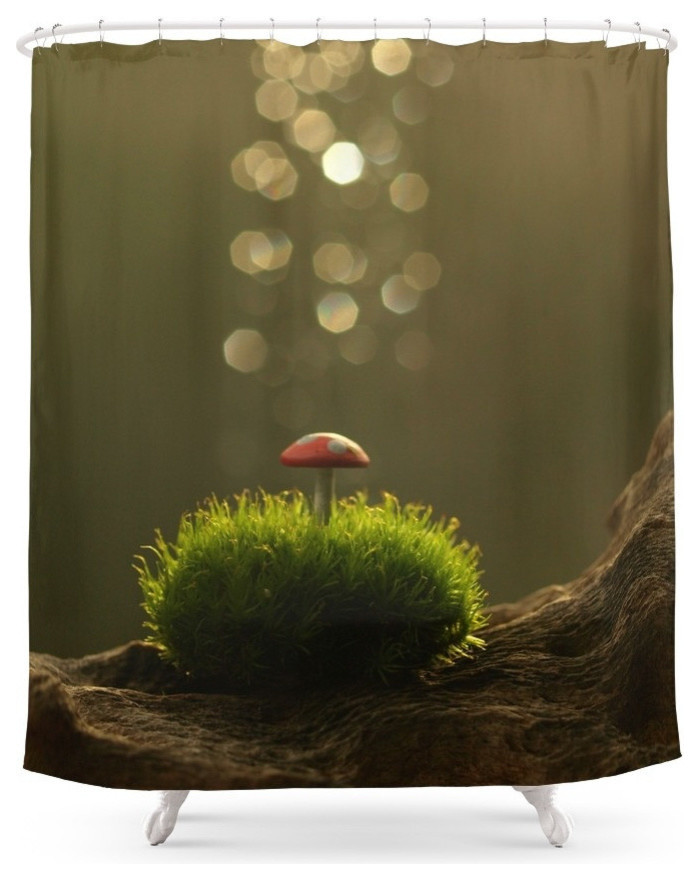 Tiny Mushroom in the Moss, Shower Curtain