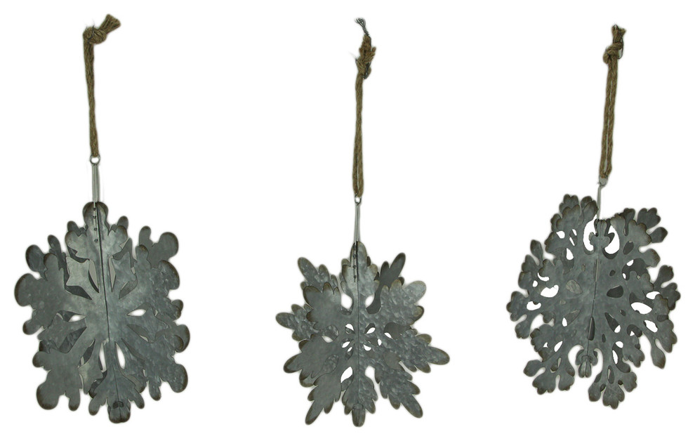 Rustic Galvanized Metal Giant Hanging Snowflake Ornament Set of 3 ...