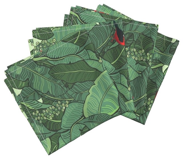 Hawaiian Rainforest I'Iwi Bird Sighting Green Tropical Dinner Napkins
