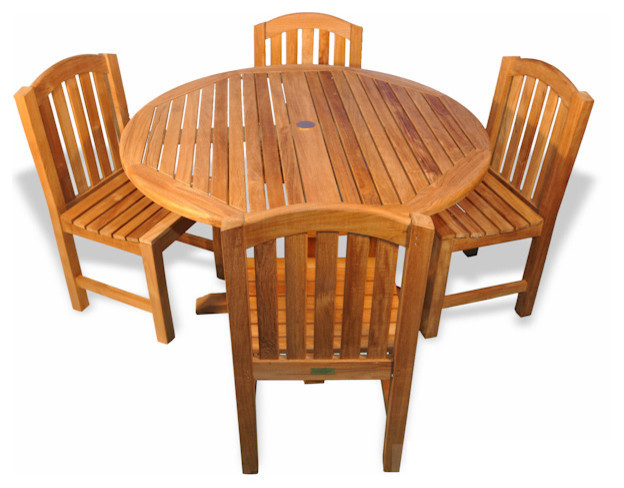 Teak Patio Dining Set Teak Round Table And 4 Side Chairs Craftsman Outdoor Dining Sets By