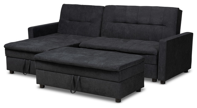 Lynna Dark Gray Left Facing Storage, Sectional Sleeper Sofa With Storage Chaise