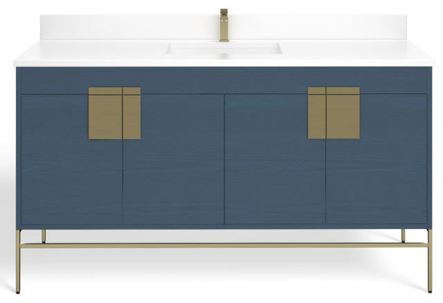 The Lockhart Bathroom Vanity, Single Sink, 60", Blue, Freestanding