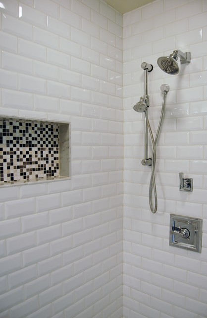 Beveled subway tile & contemporary mosaic - Transitional ... - Beveled subway tile & contemporary mosaic transitional-bathroom