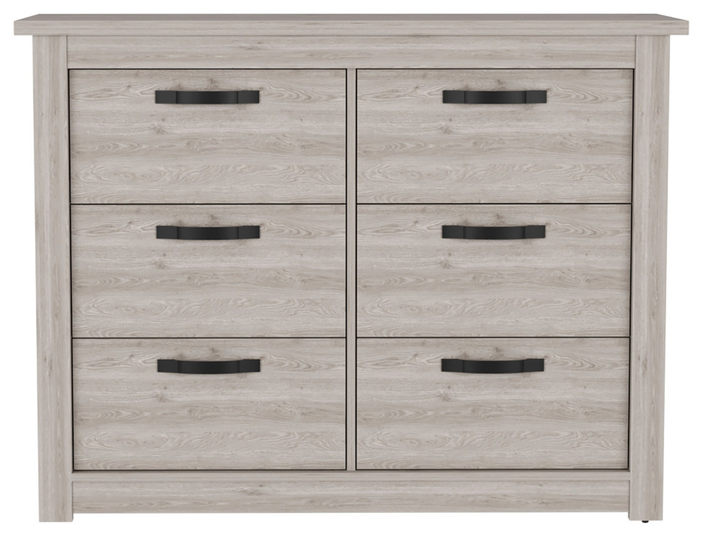 Westport 6 Drawer Double Dresser with Metal Hardware, Light Gray