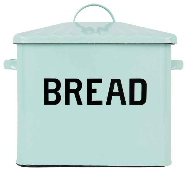 Enameled Metal Distressed Bread Box With Lid, Blue