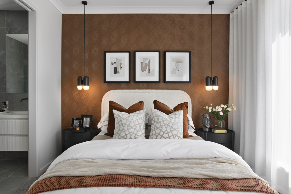 This is an example of a contemporary bedroom in Brisbane.